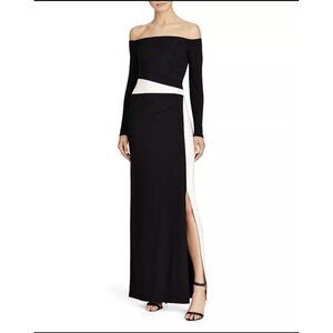 Lauren Ralph Lauren Formal Black Colorblock Off Shoulder Jersey Evening Dress